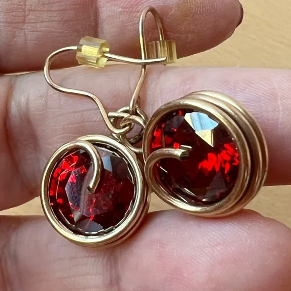 MADE IN ISRAEL VINTAGE LARGE RED ORANGE GARNET COLOR PASTE GLASS EARRINGS